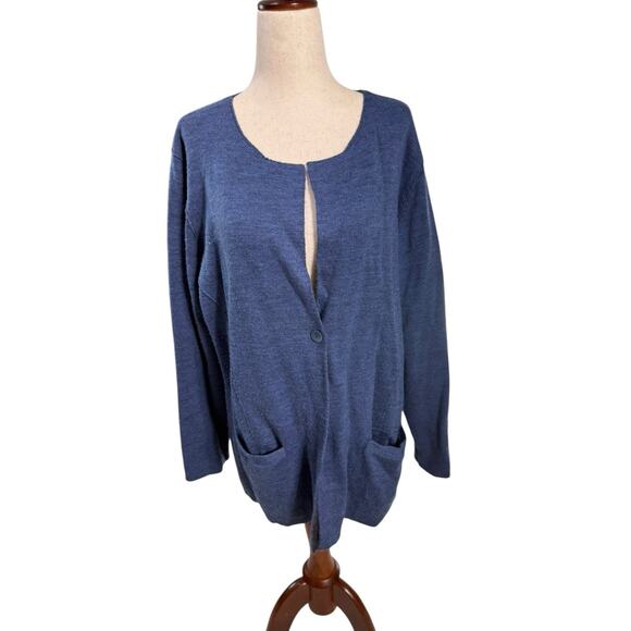Eileen Fisher Cardigan Women L One Button Merino Wool Quiet Luxur Sweater - Picture 1 of 10